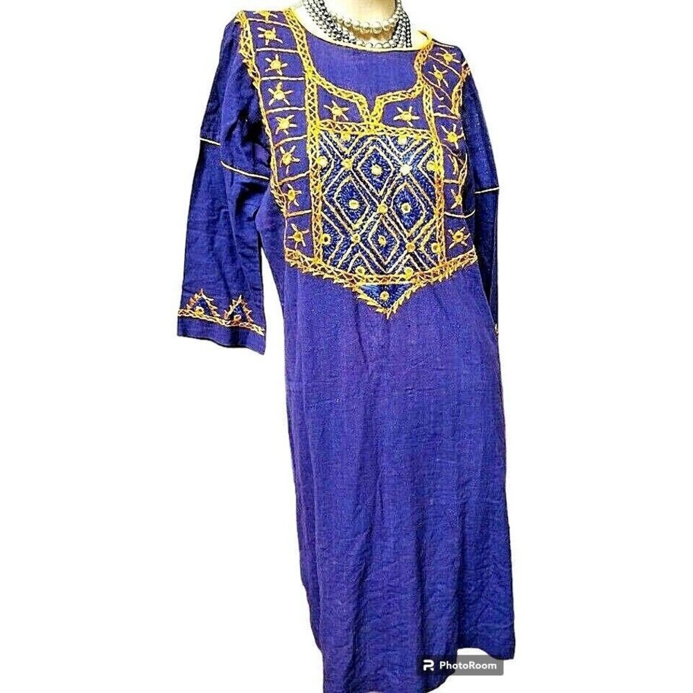 Authentic Indian Kurta Hippie Purple Embroidery Mirror Accent Size Large Artsy
